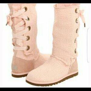 Ugg Australia Heirloom Lace Up Pink Boots NWOT Women US 7